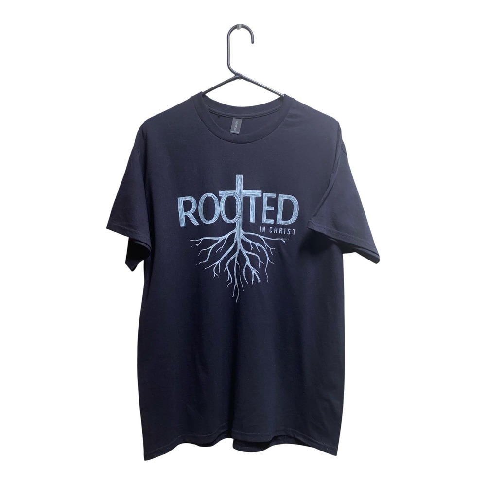 Rooted in Christ T-Shirt Mens 2XL Black Christian‎ Faith Cross Graphic Tee